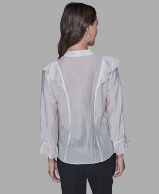 Women's Mock Neck Solid Organza Blouse