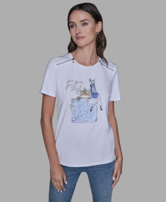 KARL LAGERFELD PARIS - Women's Short-Sleeve Girl Perfume Bottle Printed T-Shirt