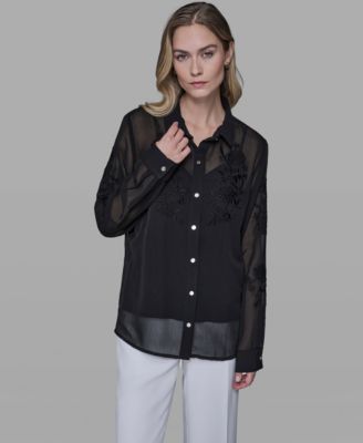 Women's Long-Sleeve Embroidered Flower Blouse