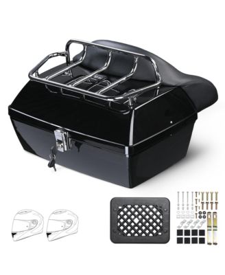 48L Universal Motorcycle Tail Box Top Case Luggage with Top Rack & Backrest for Harley Road King