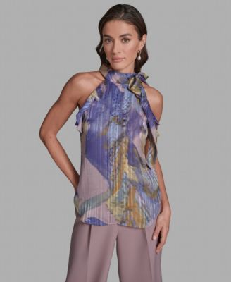 BCBG - Women's Halter Tie-Neck Sleeveless Blouse