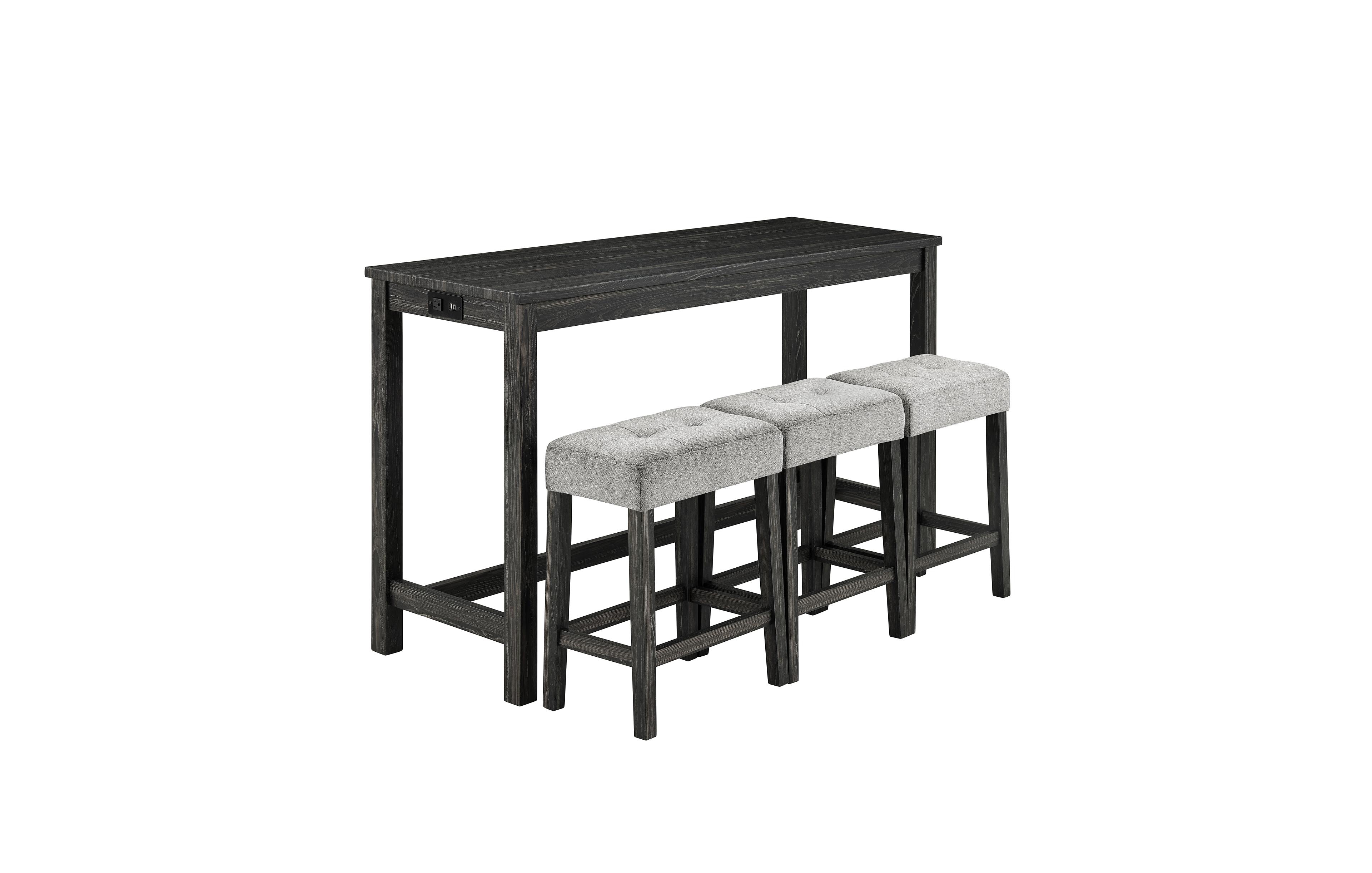sumyeg Industrial 4-Piece Bar Table Set with Power Outlet Grey