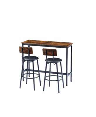 CASAINC Bar Table Set with 2 Stools and Cushioned Backrest