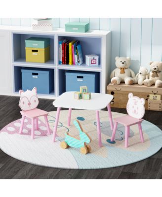 3-Piece Kids Table and Chair Set with Animal Backrest Activity Table