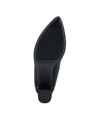 Women s Senna Crystal-Embellished Pointed Toe Block Heel Pumps – Slip-On Dress Shoes