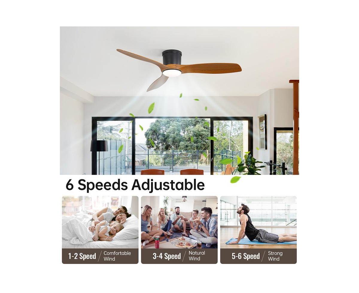 Sofucor 52-inch Modern Minimalist 3-Blade Flush Mount with Remote Control,Supporting Mobile Device Connection and Voice Function