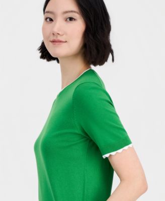 Nautica Women's Scallop-Trim Short Sleeve Crewneck Sweater