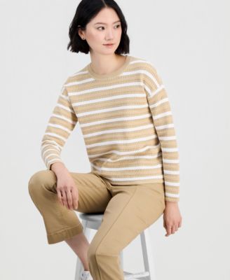 Jeans Women's Striped Braided Pointelle Sweater