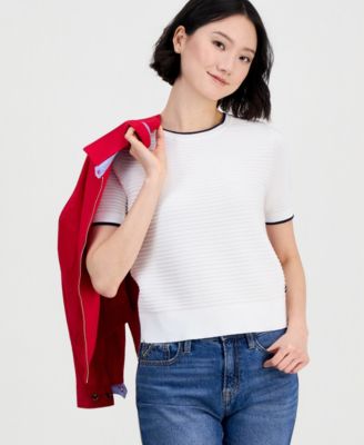 Jeans Women's Cotton Roll-Neck Raised-Stripe Sweater