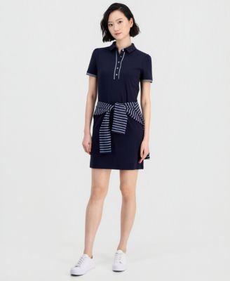Jeans Women's Cotton Solid Puff-Sleeve Polo Dress