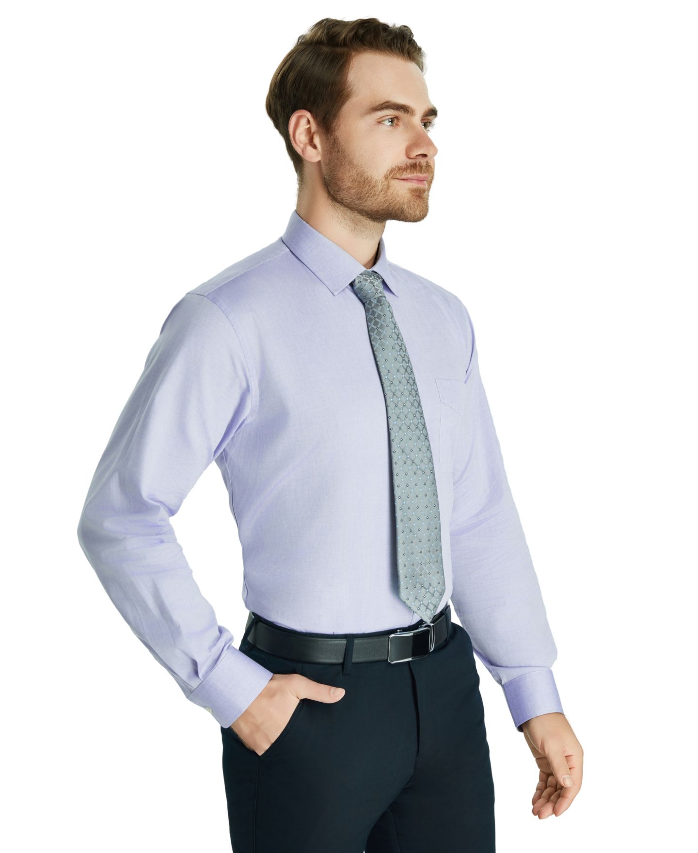 Мужская рубашка Club Room Pinpoint Solid Dress Shirt, цвет: Лавандовый — фото 4