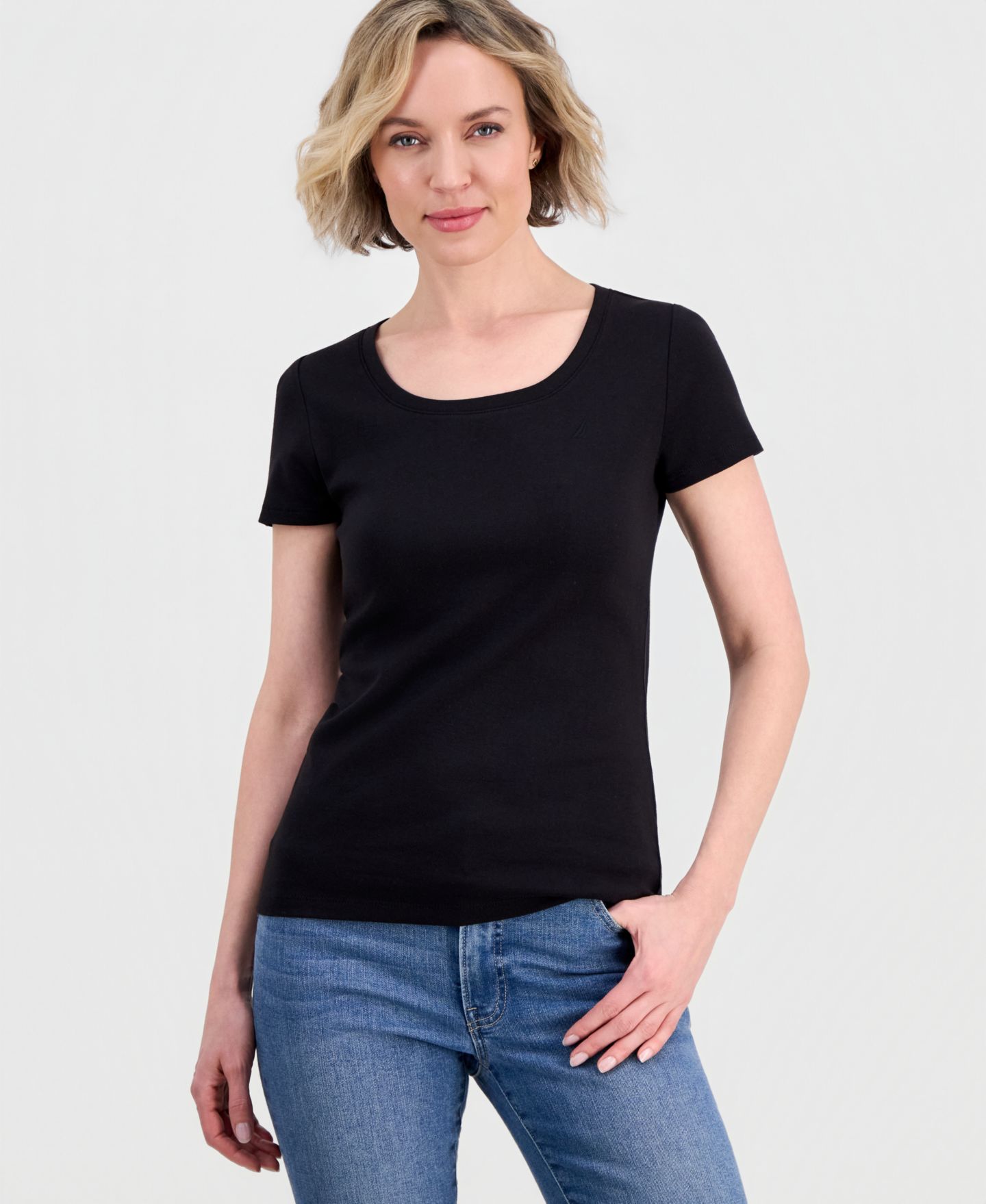 Женская футболка Nautica Cotton Short-Sleeve Scoop-Neck, цвет: Чёрный — фото 1