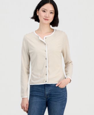 Women's Long-Sleeve Striped Cardigan Top