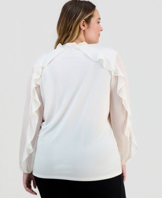 Plus Size Ruffle-Sleeve Tie-Neck Blouse