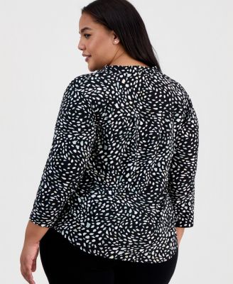 Plus Size Printed Long-Sleeve Top
