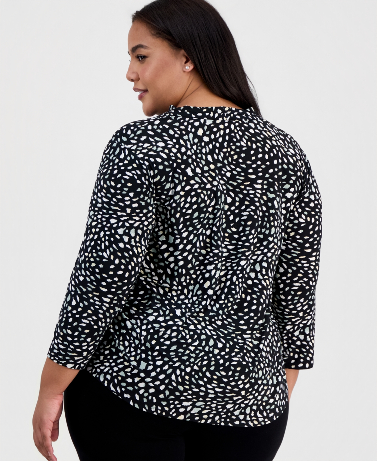 Ak Anne Klein Plus Printed Long-Sleeve Top