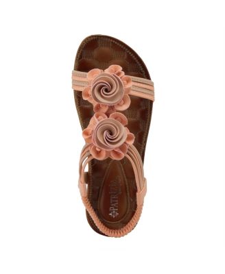 Women s Nectarine Floral T-Strap Sandal with Elastic Back and Quilted Footbed