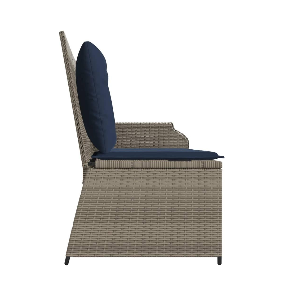 vidaXL Reclining Patio Bench Grey Pe rattan Standard outdoor bench size
