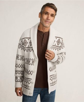 Men's Long Sleeve Cotton Blend Shawl Fairisle Cardigan