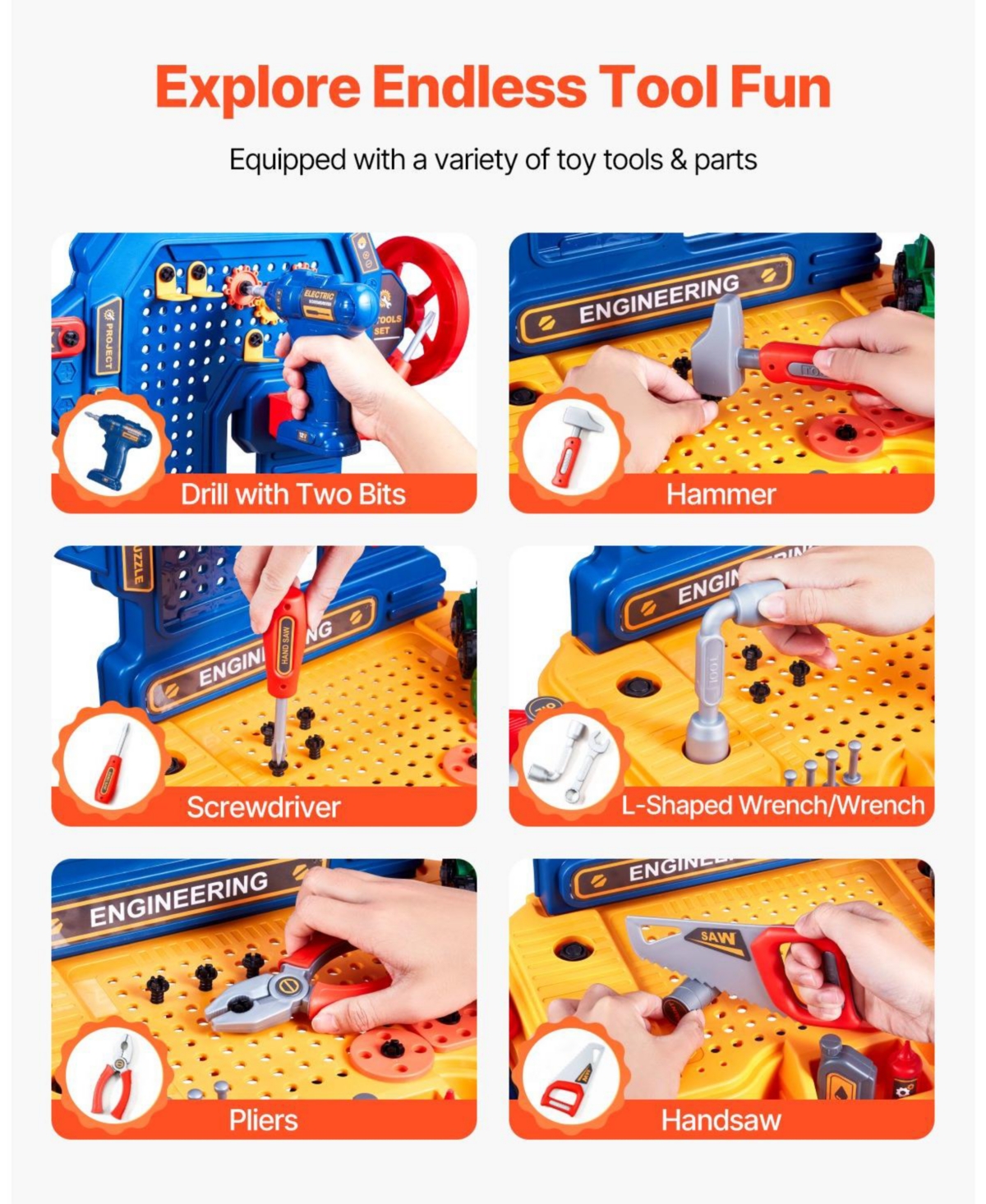 Mecale Kids Workbench Toy, 181 Pcs Tool Bench with Electric Drill & Realistic Tools, Pretend Construction Playset for Kids Age 3+