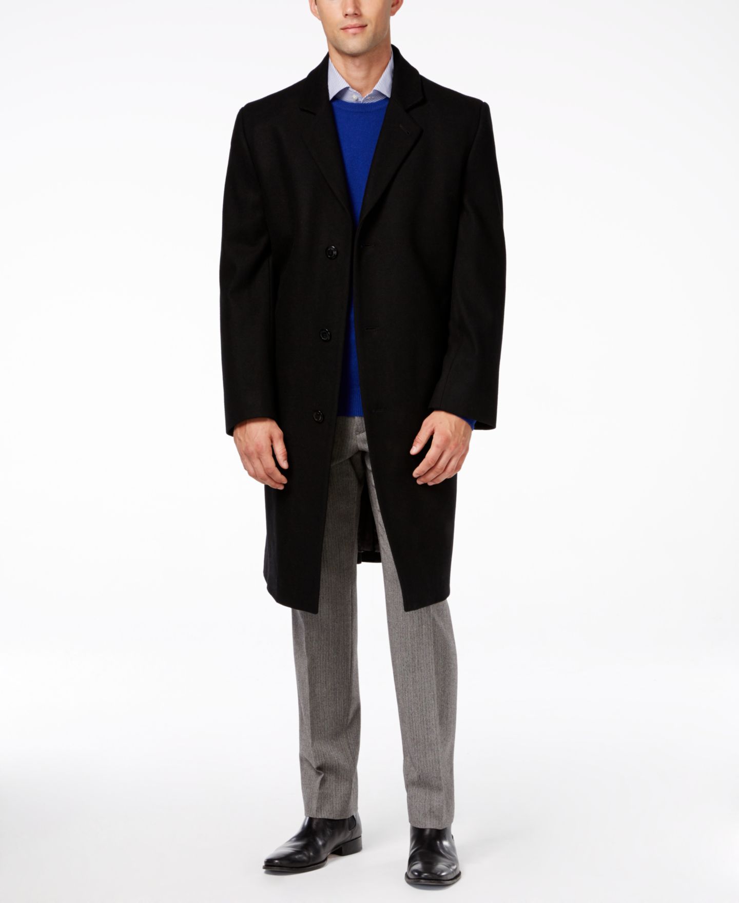 Мужское пальто London Fog Men Signature Wool-Blend Overcoat, цвет: Чёрный — фото 1