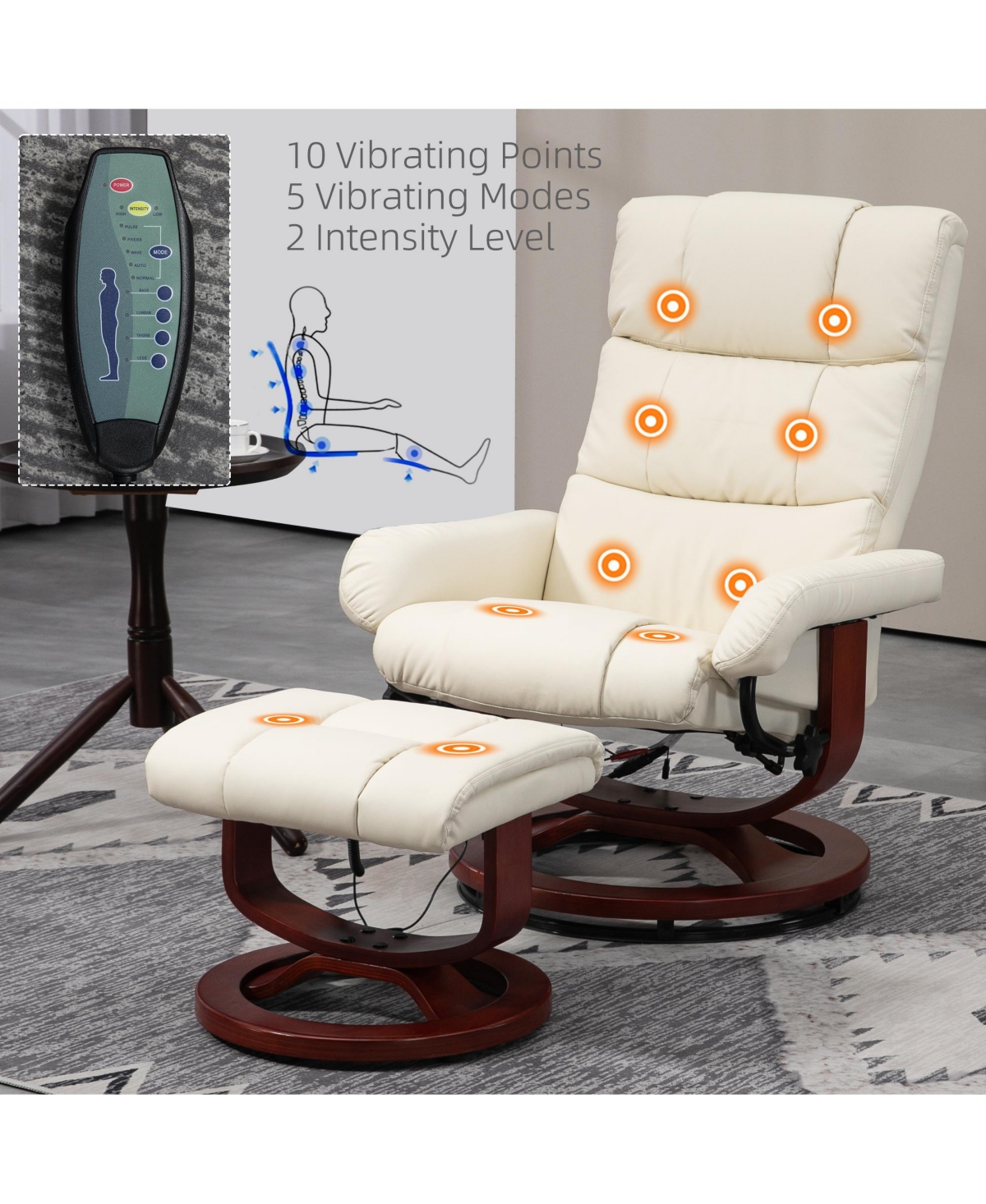 Homcom Pu Leather Massage Recliner with Ottoman and Remote,