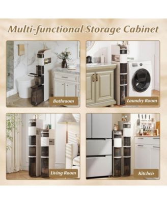 6-Tier Narrow Bathroom Storage Cabinet with Drawers Tissue Box Wheels for Kitchen