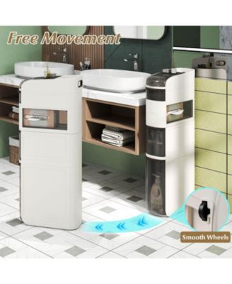 5-Tier Narrow Bathroom Storage Cabinet with Drawers Tissue Box Wheels for Kitchen
