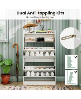 Shoe Storage Cabinet with 2 Flip Drawers, Adjustable Removable Shelves for Entryway