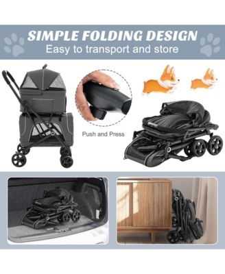 Double Pet Stroller for 2 Dogs or Cats w/ 2 Detachable Carriers Safety Belt