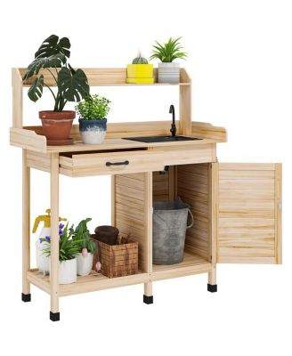 Outdoor Gardening Workbench with Open Shelf Storage for Pots