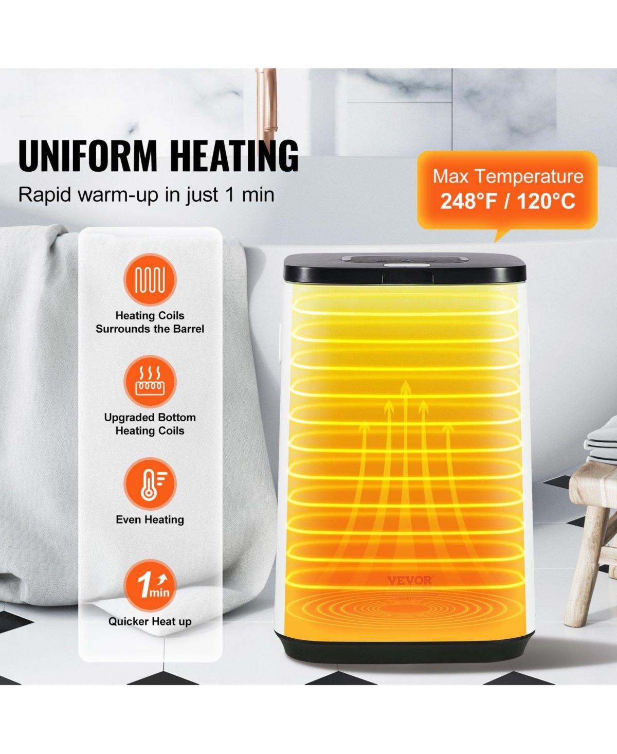 Ecooso Towel Warmer for Bathroom, Large Bucket with Child Lock, Temp Indicator, 24H Timer & Auto Shut-Off, Fits 4 Towels, Blankets & Clothes