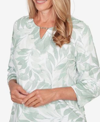 Women's St. Augustine Monotone Leaf Print Split Neck Top
