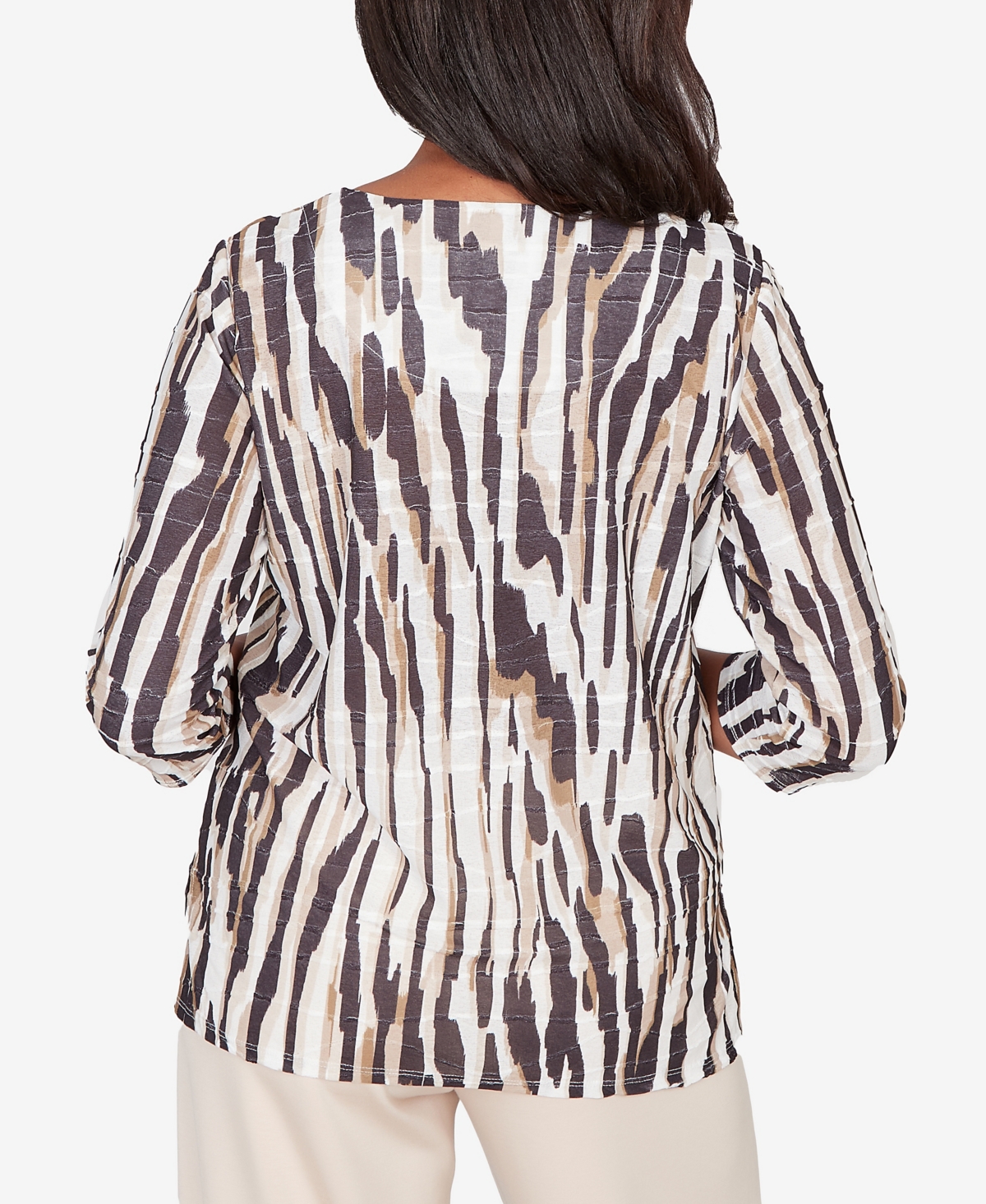 Alfred Dunner Petite Seville Animal Print Pleated Top with Necklace