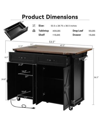 53.5 Inches Farmhouse Kitchen Island  ,Spice Rack and Drawer, Rolling Kitchen Cart on Wheels
