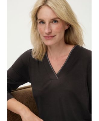 Women's V-Neck Sparkle-Trim T-Shirt