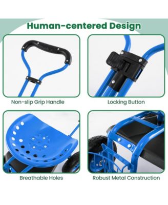 Heavy Duty Garden Cart with Tool Tray and 360 Swivel Seat