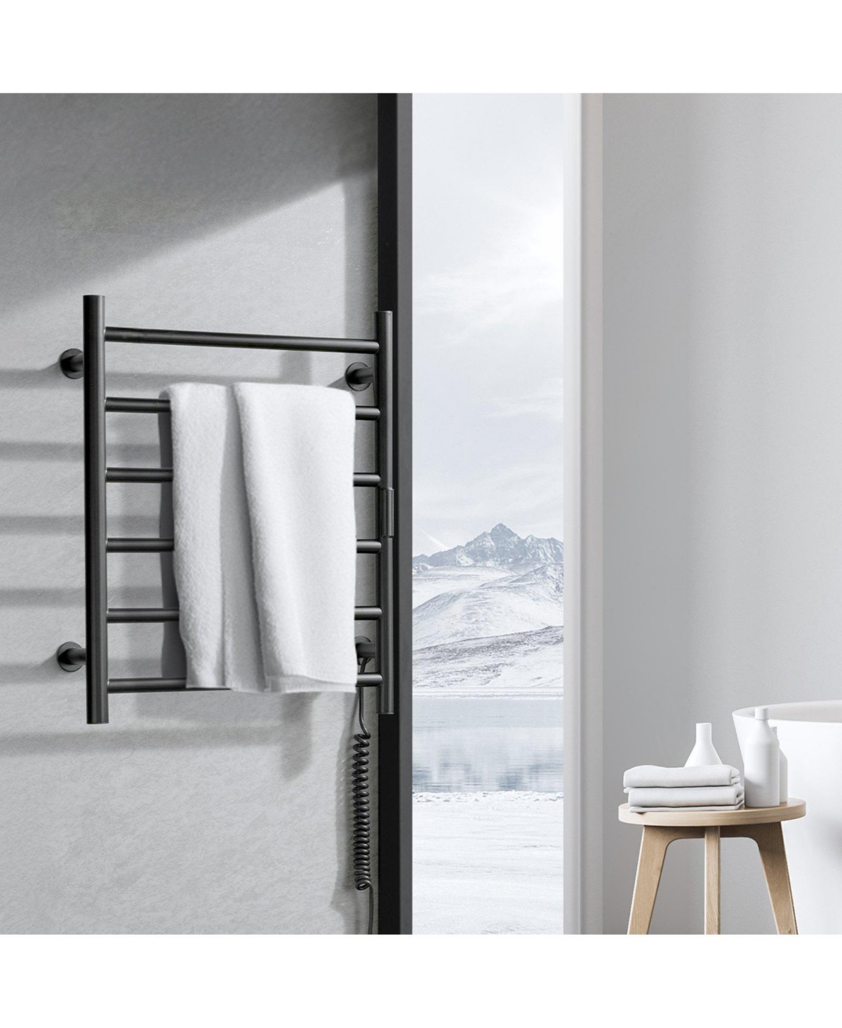 Ecooso 6-Bar Wall Mounted Heated Bathroom Rack Towel Warmer Rack