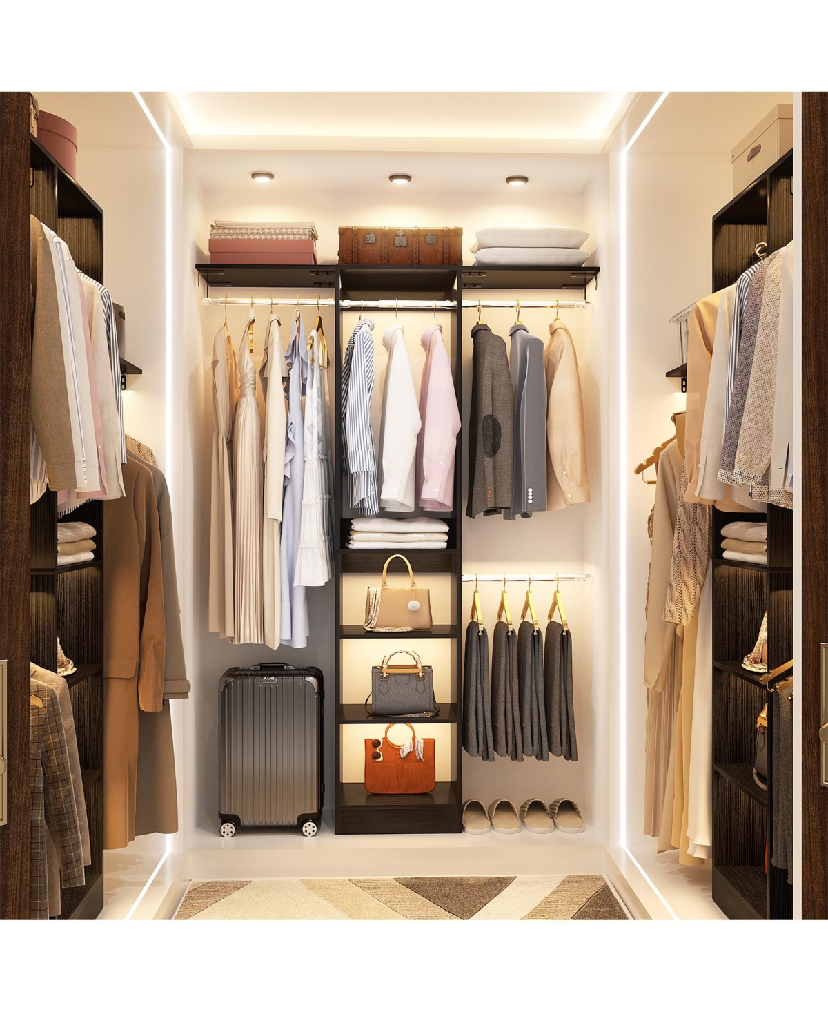 Aheaplus 4FT Small Closet Organizer with 4 Rods and 3 Shelves, 48'' System for Space