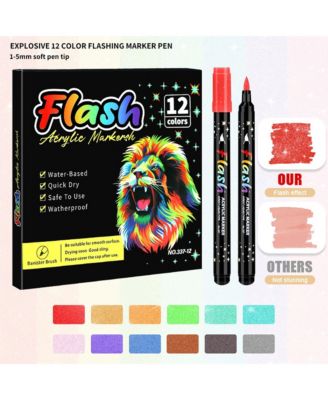 12 Colors Glitter markers, Soft-Tipped Drawing Pens, Quick-Drying and Colorfast for Rock Painting, Canvas, Fabric & Creative Crafts