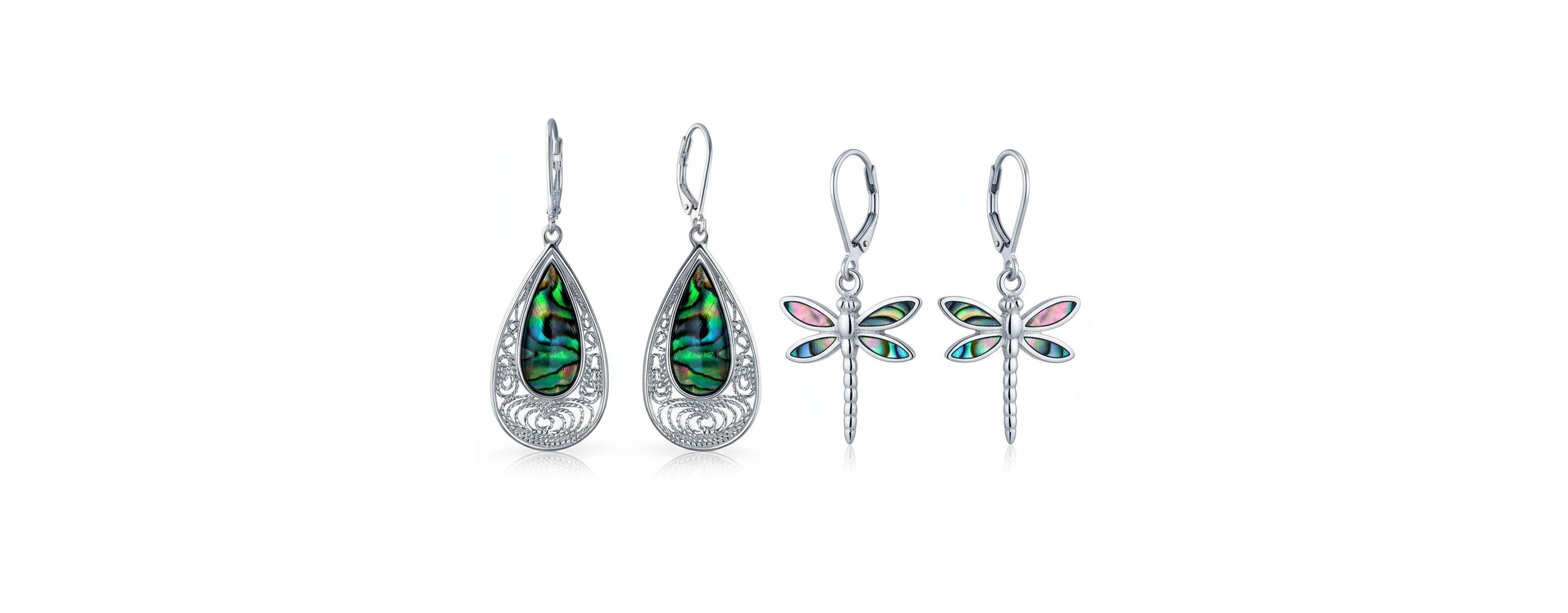 Bling Jewelry Butterfly Dragonfly Firefly & Filigree Teardrop Abalone Shell Dangle Earrings