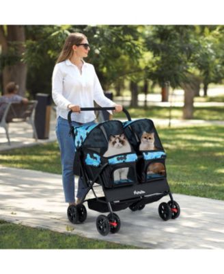 Double Pet Stroller w/ 2-seater Carrier Adjustable Sunshade Removable Pad
