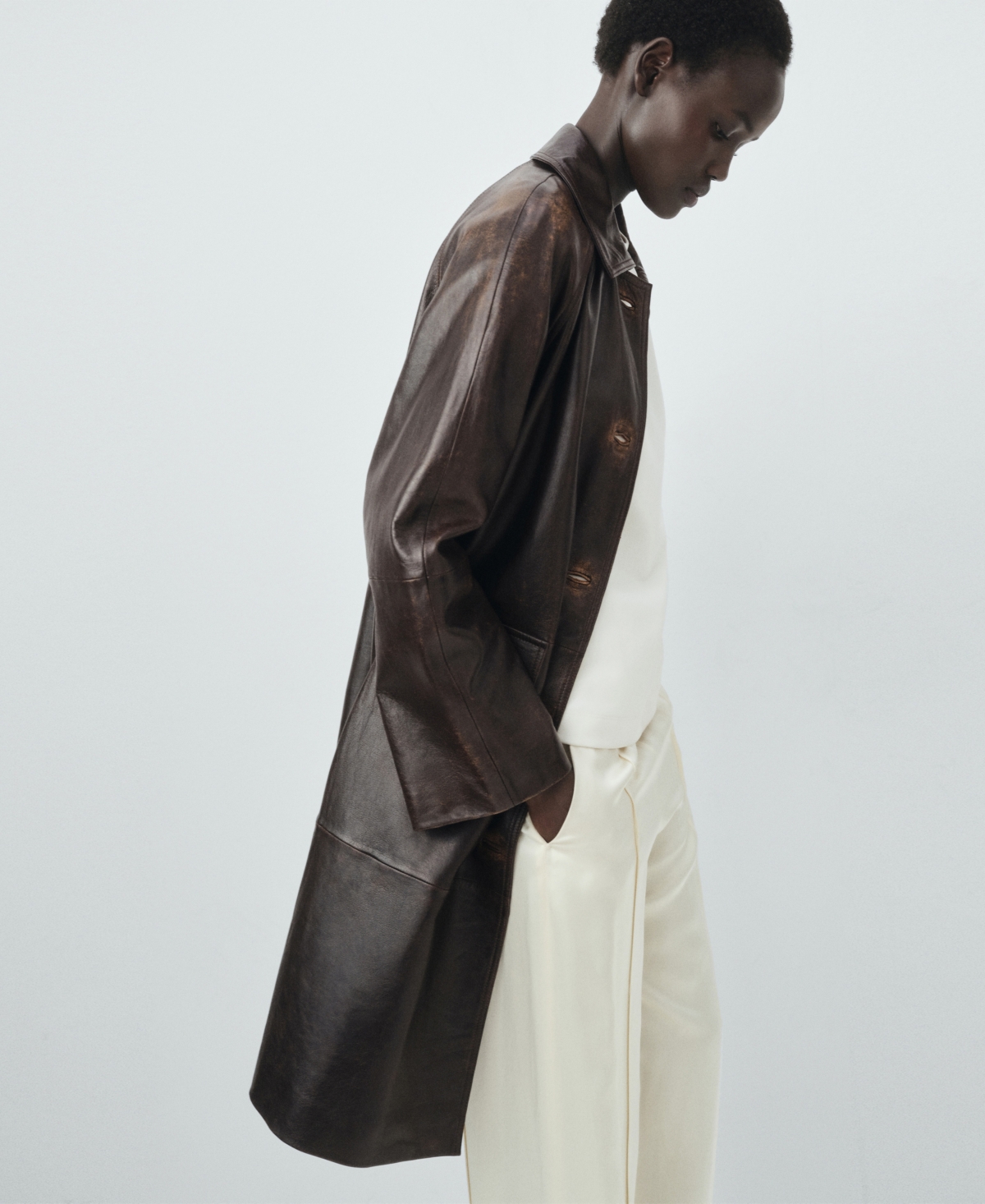 Mango Women's 100% Leather Full-Length Coat