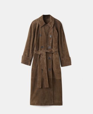 Women's Suede Double-Breasted Trench Coat
