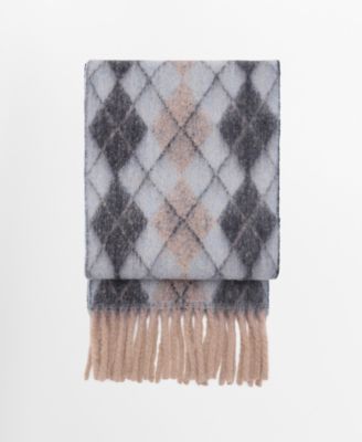 Women's Fringes Detail Diamond-Pattern Scarf