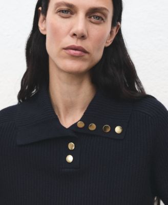 Women's Ribbed Polo-Neck Buttons Sweater
