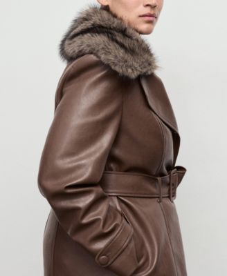 Women's Fur Collar Leather-Effect Coat