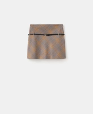 Women's Belt Checked Skirt