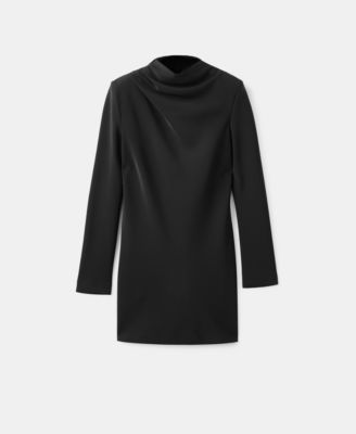 Women's Draped Neck Long-Sleeved Dress