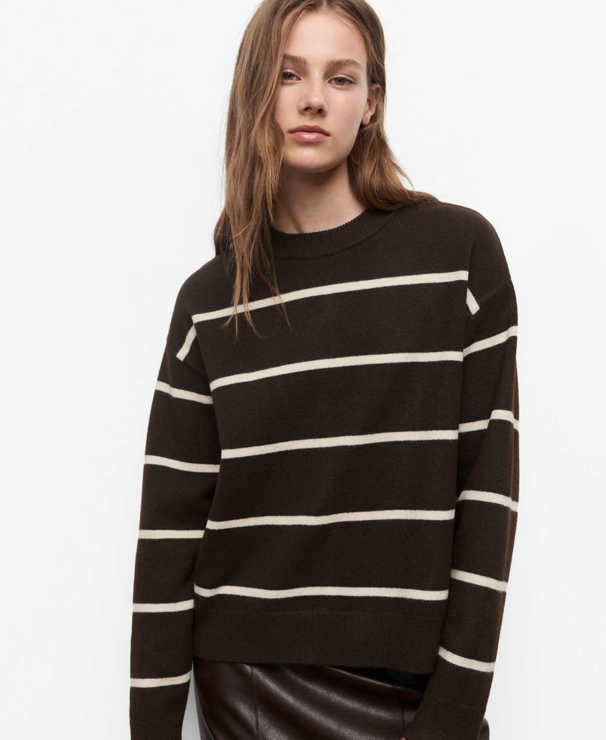 Mango Women's Knit Striped Sweater In Brown